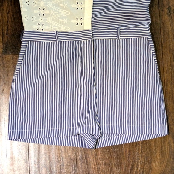 EUC Zara Basic S 100% Cotton Pinstripe Eyelet Button Down Zip Fly Jumpsuit - Picture 9 of 10